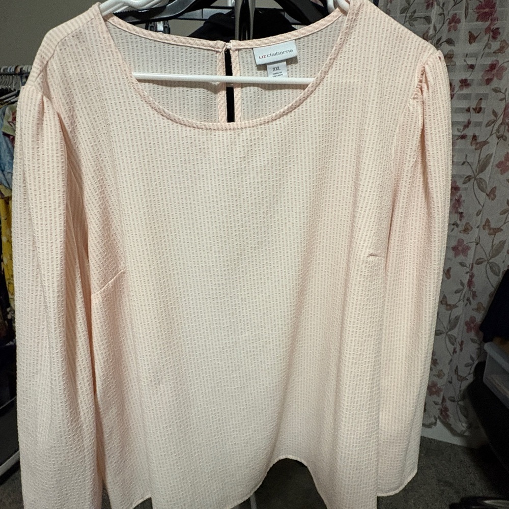 Liz Claiborne Blush Pink Textured Waffle Knit Long-Sleeve Top